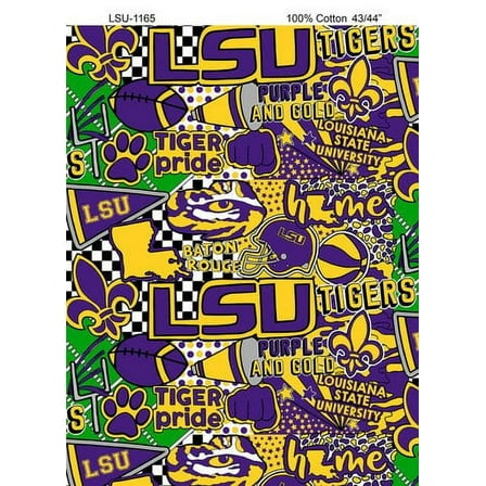 LSU Tigers Pop Art Graffiti Print Cotton Fabric-Sold by the yard