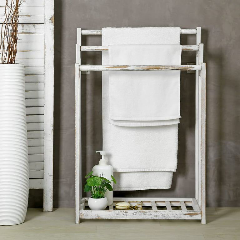 Whitewashed Wall Mounted Bathroom Organizer Rack with Towel Bar – MyGift