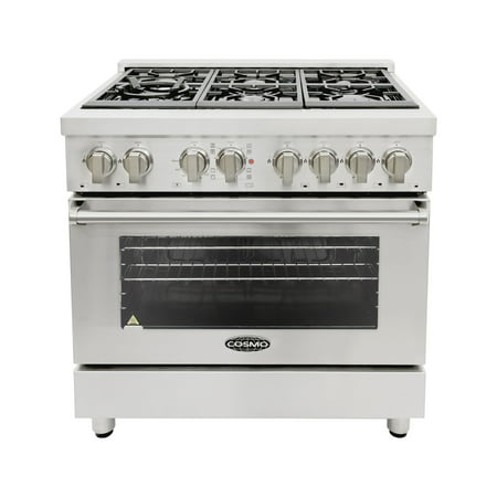 Cosmo Ranges COS-DFR366 36 in. Dual Fuel Range with 6 Italian Made Burners and Convection (Best True Convection Gas Range)