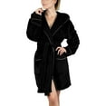 thumbnail image 2 of Cqxid525 Terry Cloth Robes for Women Women Winter Coat Jacket Plush Shawl Fluffy Bathrobe Home Clothes Long Sleeved Robe Hooded Soft Coat Soft Ladies Sleepwear Black 1PC, 2 of 9