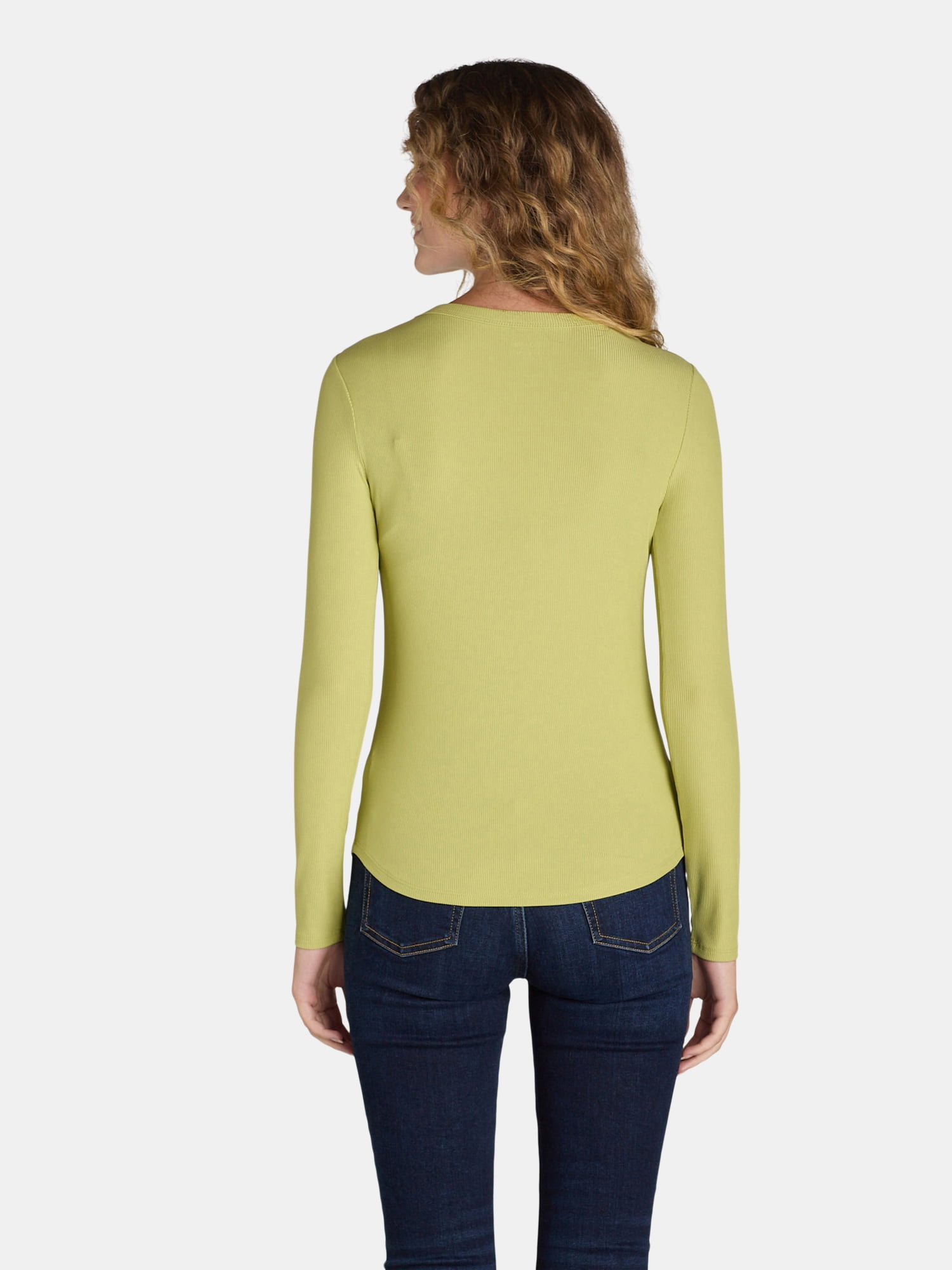 No Boundaries Ribbed Crewneck Tee with Long Sleeves, 1 or 2-Pack, Women's & Women's Plus XXS-XXL
