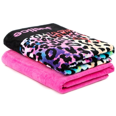 Justice Rainbow Cheetah and Justice Logo 2-Pack Towel Set, Pink, 30 x 54