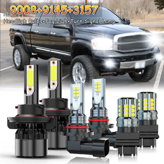For 2006 2007 2008 Dodge Ram 1500 2500 3500 LED Headlight Fog Light Turn Bulb 6x