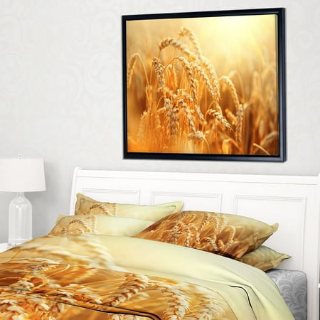Gold Wheat Design DESIGN ART Designart 'Ears of Golden Wheat Close up' Large Landscape Framed Canvas Art ()