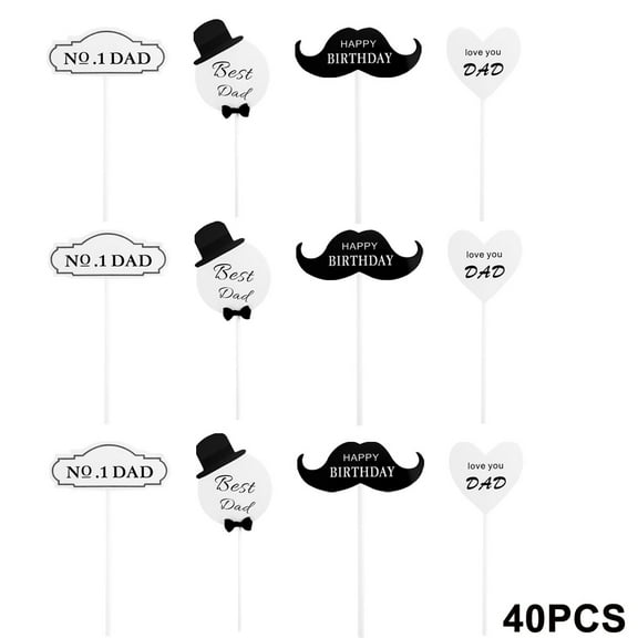 MLINS Black Father's Day Cake Topper and Cupcake Picks Made of Durable Paper for Party Decorations 40 Count