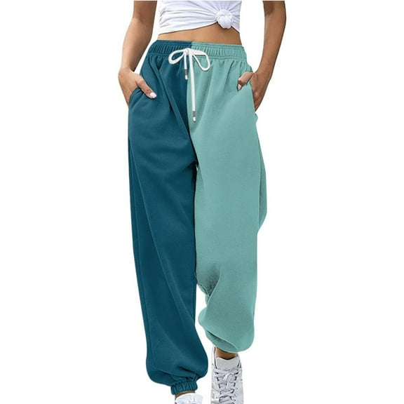 Charmgo Sweatpants Women Clearance, Fashion Women's Loose Breathable Color Blocking Gradient Casual Pants Leg Opening Drawstring Casual Pants Ladies Work Pants Women Cargo Pants Women Light Blue