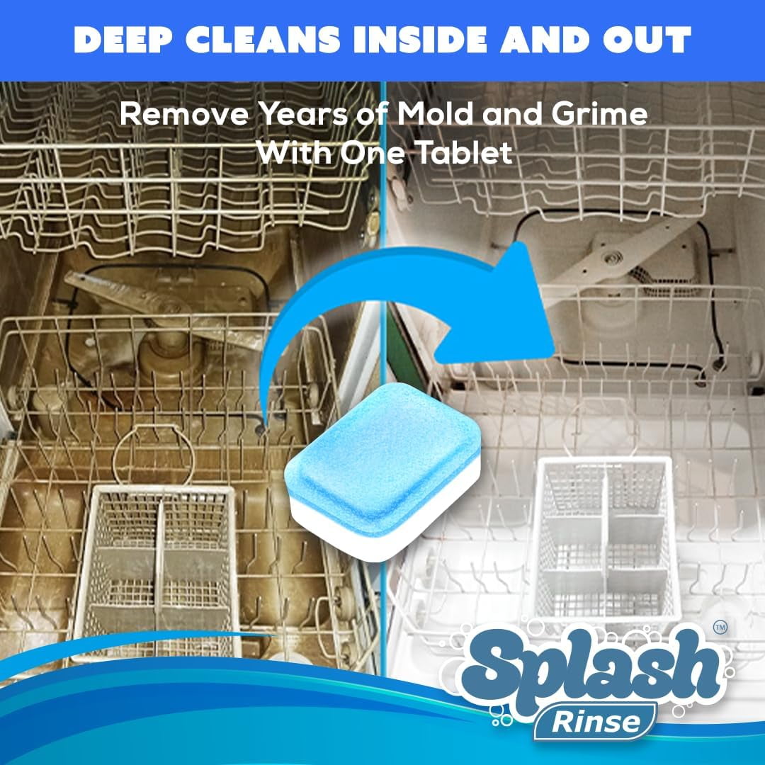 Splash Rinse Dishwasher Cleaner Tablets - Deep Cleaning For All Dishwasher Machine Models, 1 Count (Pack of 6)