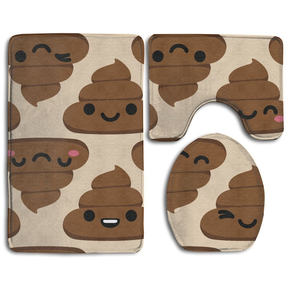 CHAPLLE Stool Expression Bag 3 Piece Bathroom Rugs Set Bath Rug Contour Mat and Toilet Lid Cover