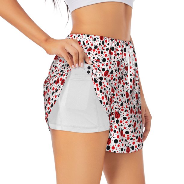 Balery Ladybugs 2 Pantalones cortos deportivos para mujer con forro y dos bolsillos, elásticos, para entrenamiento, gimnasio, yoga-Small