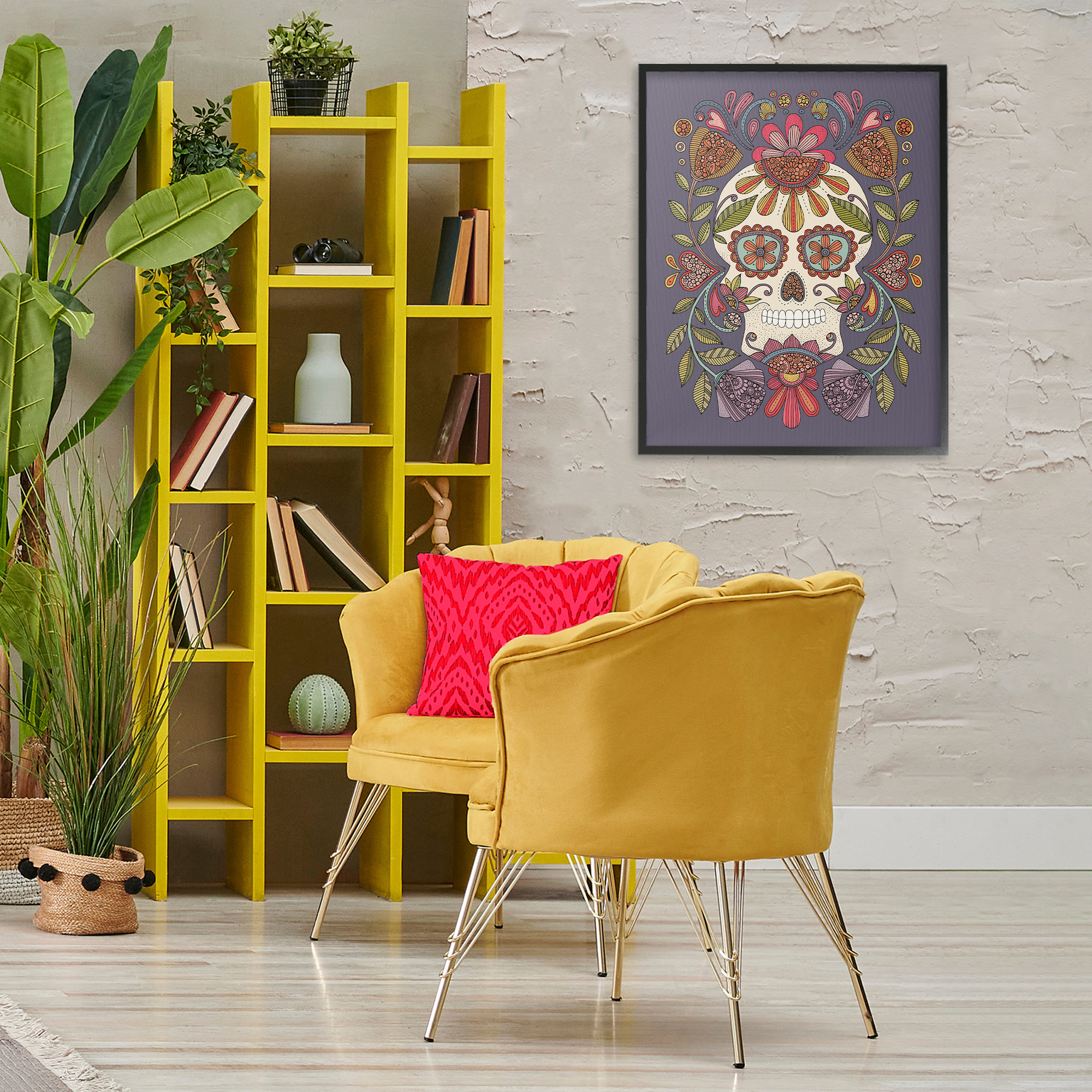Stupell Industries Patterned Sugar Skull Holiday Painting Black Framed Art Print Wall Art, 24 x 30