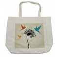 thumbnail image 1 of Birds Shopping Bag, Avian Animal Silhouettes with a Dandelion Scene from Nature Fauna and Flora Pattern, Eco-Friendly Reusable Bag for Groceries Beach and More, 15.5" X 14.5", Cream, by Ambesonne, 1 of 2
