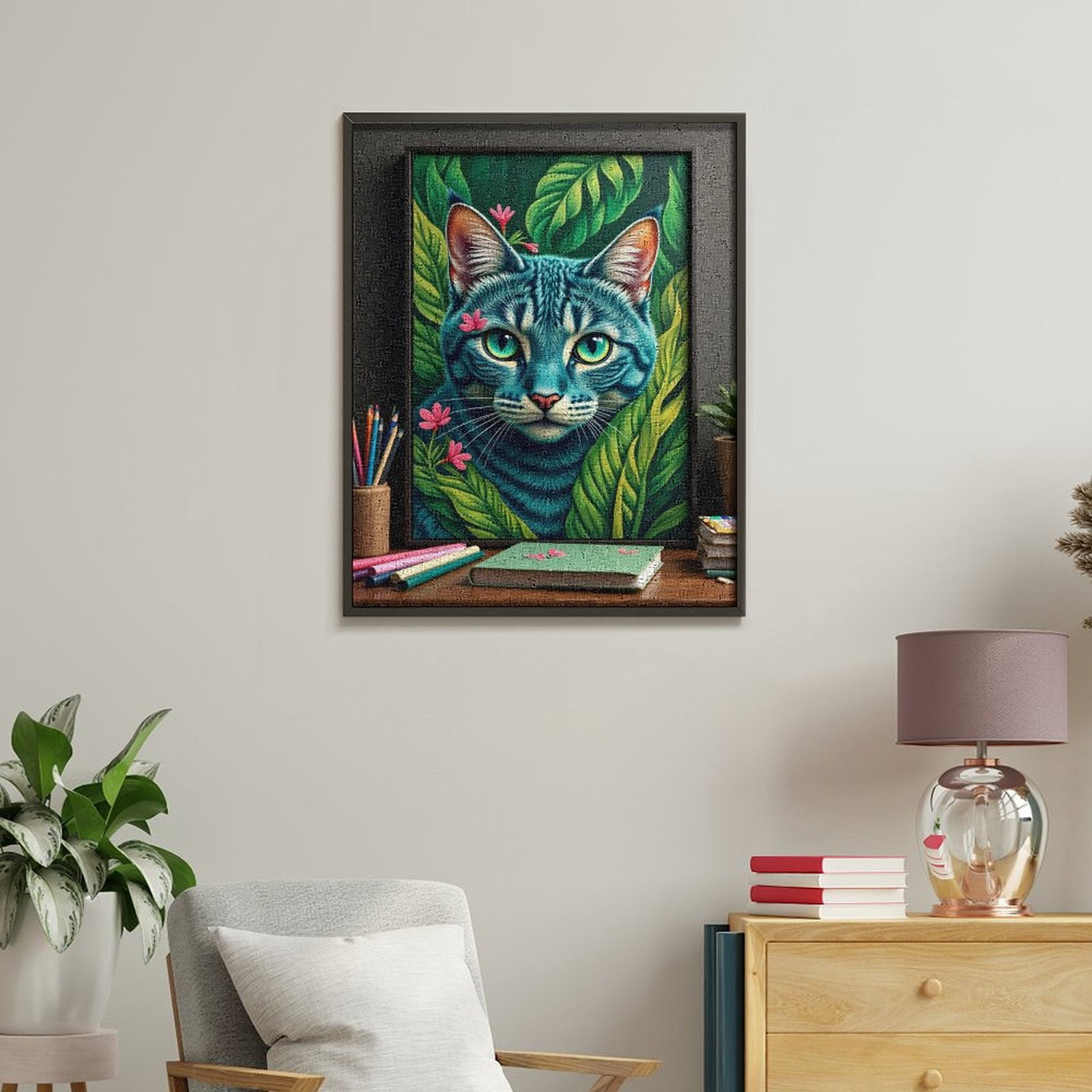 Paint By Numbers Kit for Adults Beginner - DIY Cat Portrait Jungle Leaves Art Canvas Painting Kits for Adults, Frameless Paint By Number for Adults for Home Wall Decor 16x20 Inch