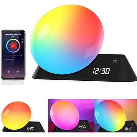 Smart Wake Up Light Bluetooth Speaker Night Light Alarm Clock & 15 Natural Sound