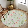 thumbnail image 2 of Round Rug 6Ft Washable Non-Slip, Pink Spring Floral Circle Area Rugs for Living Room Bedroom, Farmhouse Flowers Sage Green Leaves Indoor Floor Mats Carpet Runner for Home Decor Aesthetic, 2 of 8