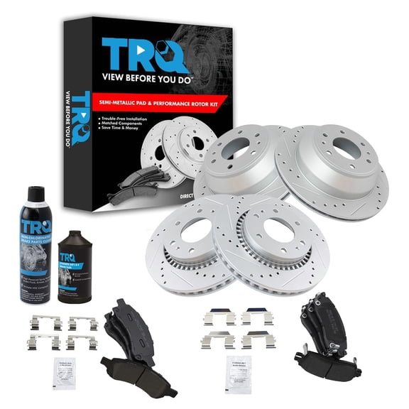 TRQ Performance Brake Rotor & Metallic Pad Front & Rear Kit w/Chemicals BKA18280