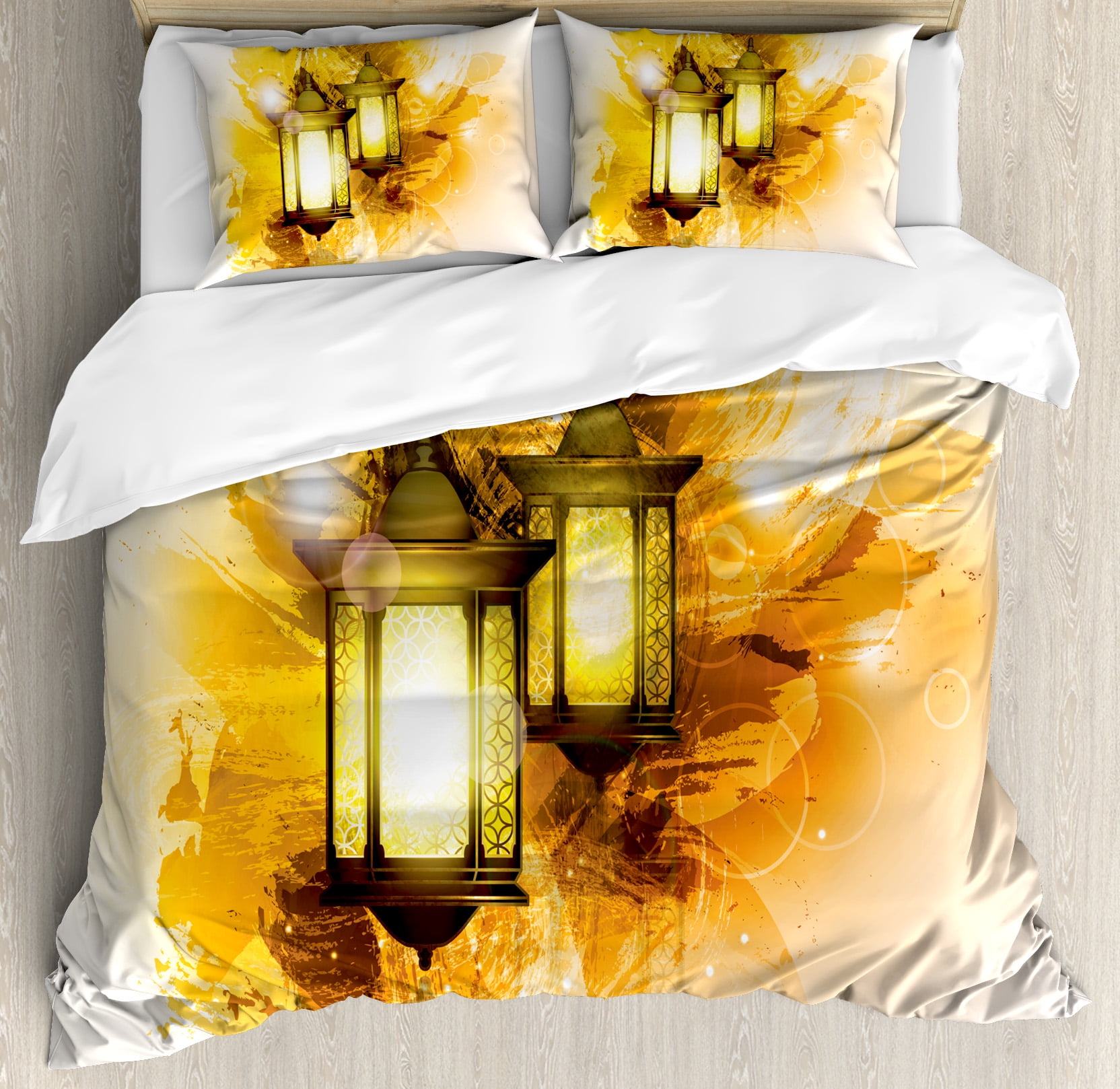 Arabesque Queen Size Duvet Cover Set, Urban Ramadan Kareem Lanterns Antique... by Kozmos