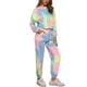 thumbnail image 4 of INSPIRAR CHIC Conjuntos de Sudadera Tie Dye para Mujeres, Sudadera con Capucha, Jogging, Conjunto de 2 Piezas, Color Amarillo Azul, 4 of 6