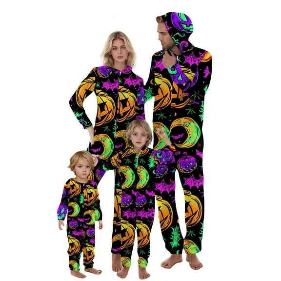 Xfvqtps Matching Family Pajamas Bloodstained Print Long Sleeved Hooded Jumpsuit Parent-Wear One Piece Sleepwear Black-Baby