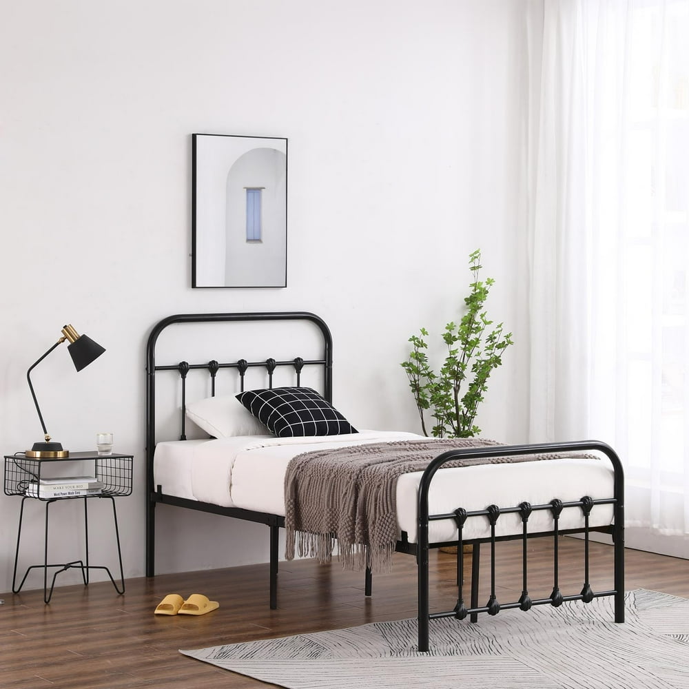 BaytoCare Metal Bed Frame Twin Size with Headboard and Footboard High