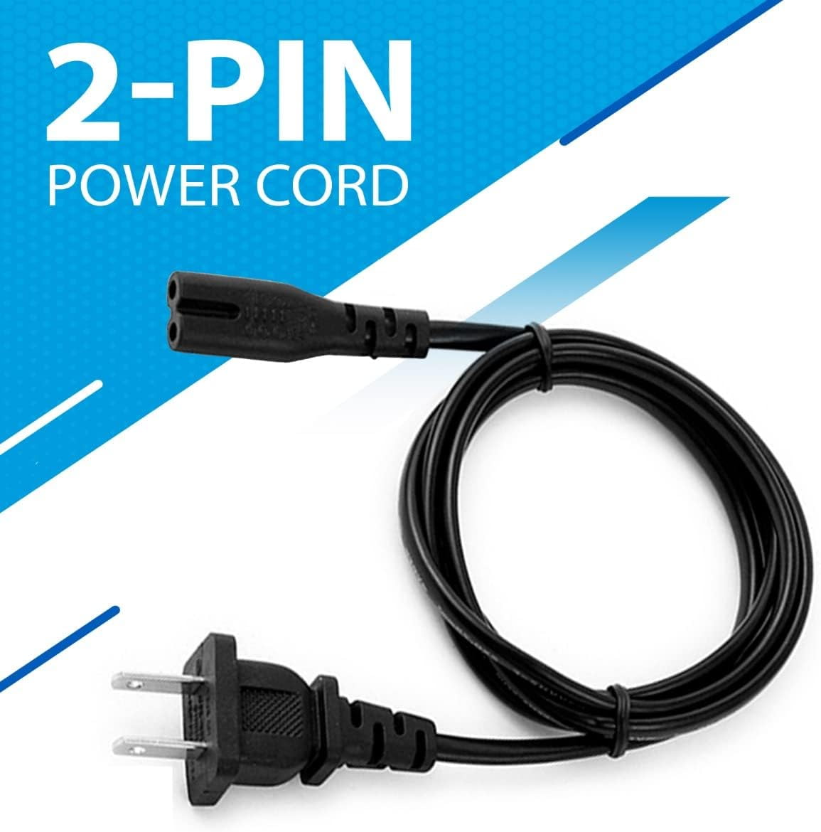 5FT 2 Prong Figure 8 C8 Power Cord 2-Slot Non-Polarized for TV PS4 PS5 Monitor Printers