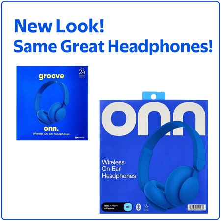 ONN BLUETOOTH WIRELESS ON-EAR HEADPHONES, BLUE, 24-HOUR PLAYTIME