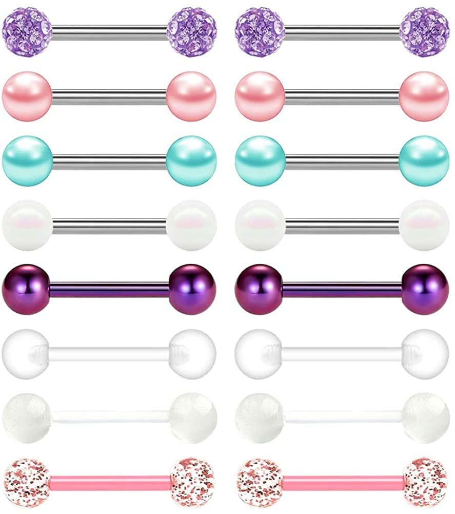 Surgical Steel Barbell Piercing Jewelry 8pcs - 14G For Nipple Tongue Lip Ear 658640 - Foto 8