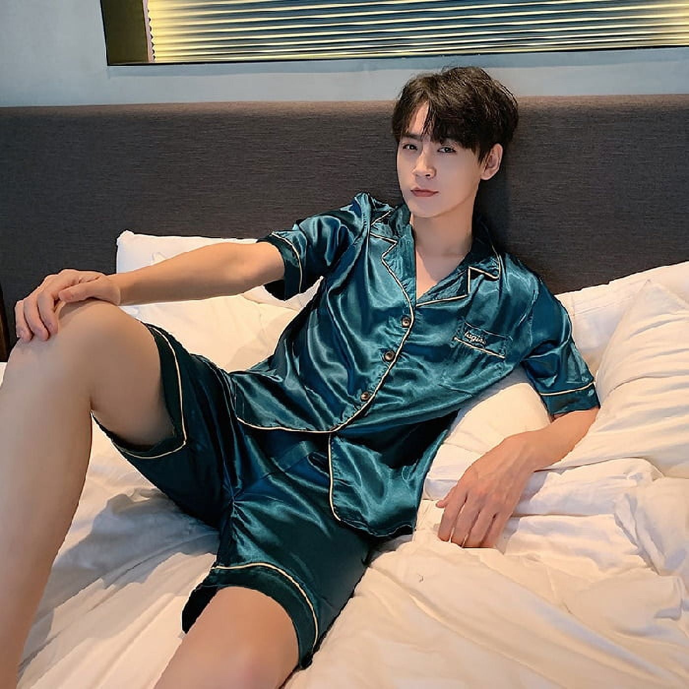 Danceemangoo Mens Stain Silk Pajama Set 4XL 5XL Men Pajamas Silk Sleepwear Style Soft Comfortable Satin Nightwear Male Clothes, Adult Unisex, Other