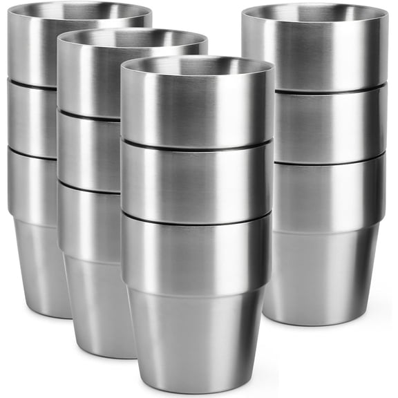 Stainless Steel Insulated Cup, 10 oz Stackable Stainless Steel Cups Set of 12, Small Metal Cup Double Wall Vacuum Insulated Drinking Cups Glasses for Home Restaurant Office Camping Party