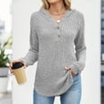 thumbnail image 5 of ABATAB Ribbed Knitted Hoodie for Women Soft Long Sleeve Button Sweatshirts with Hood Lightweight Drawstring Pullover Tops(XX-Large,Gray), 5 of 6