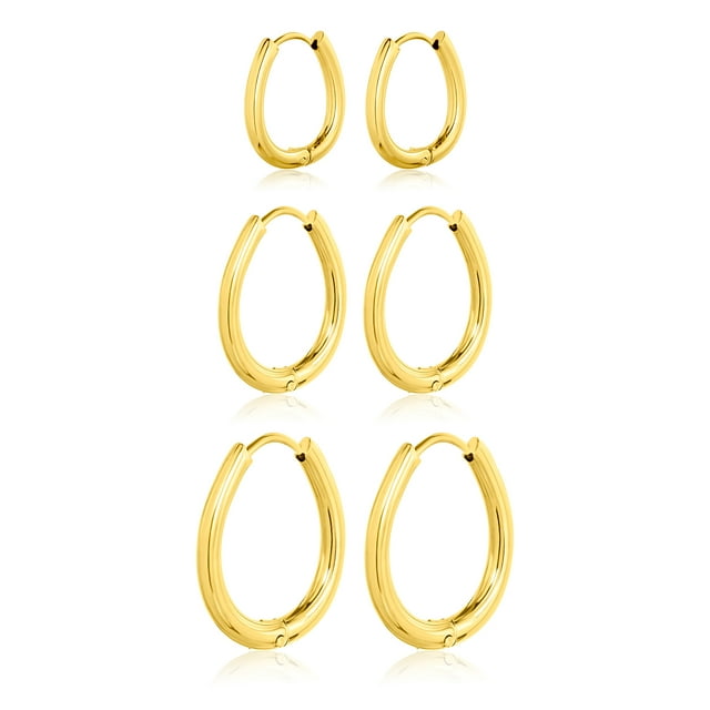 JeenMata 3 Pares de Aros con Forma de Huevo en Tres Tamaños en Amarillo: Diseño Minimalista: Joyería para Uso Diario