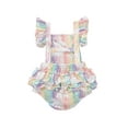 thumbnail image 2 of TheFound Baby Girl?s Dinosaur Rainbow Stripe Backless Fly Sleeve Romper, 2 of 7