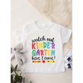 thumbnail image 2 of Cotton Short Sleeved Girls' T-shirt. Watch Out Kinder Garten Here I Come! Colorful Letter Printed Cute, Versatile And Comfortable Round Neck Short Sleeved Top, 2 of 7