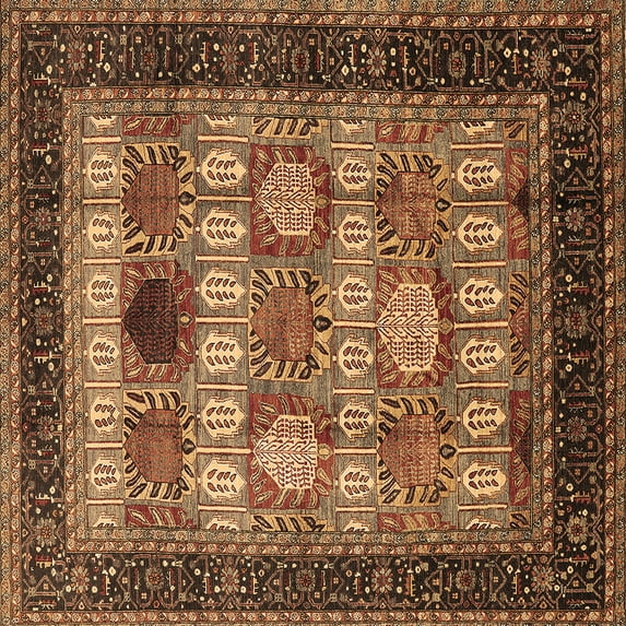 Ahgly Company Indoor Square Oriental Brown Industrial Area Rugs, 4' Square