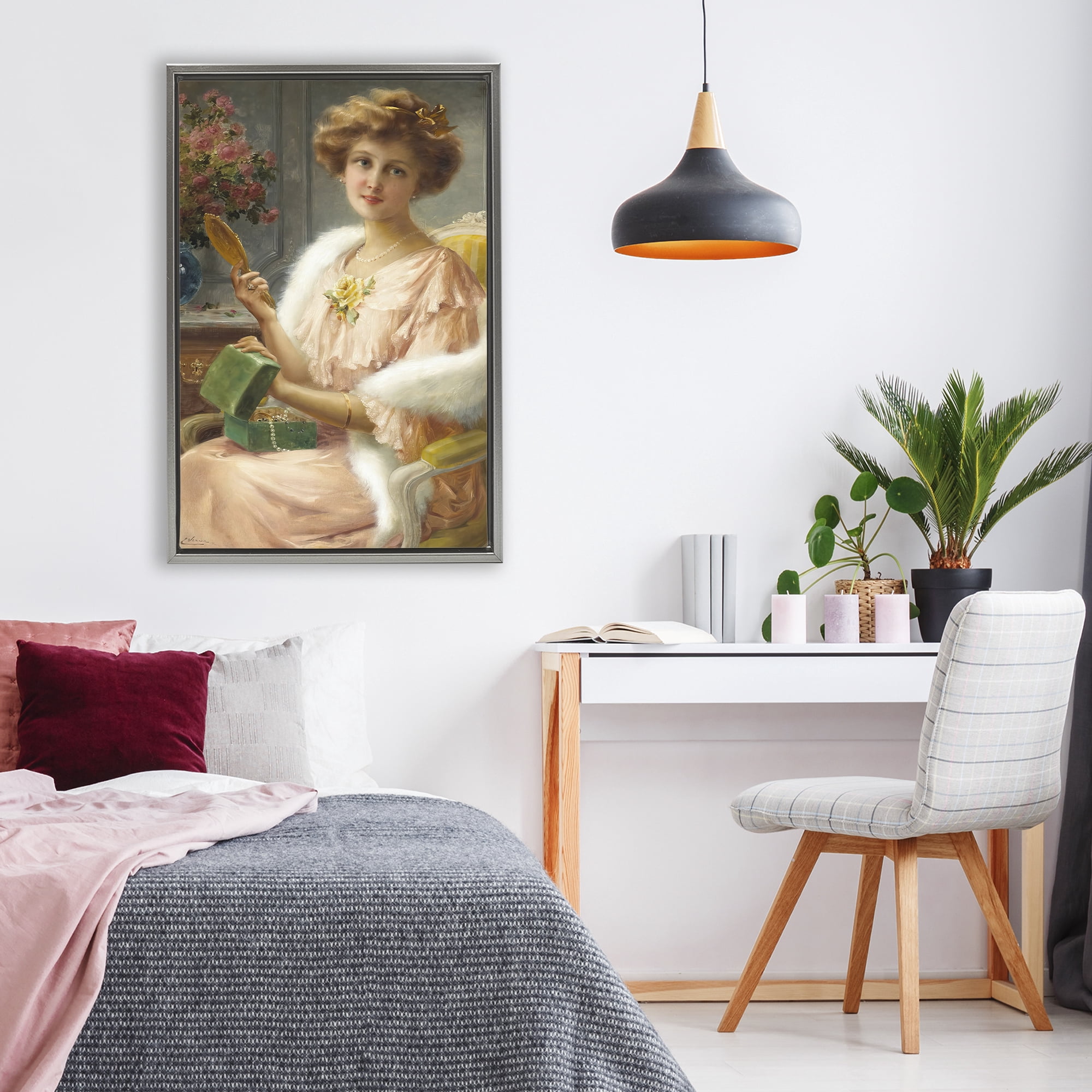 Stupell Industries Young Lady with Mirror Gray Framed Floater Canvas Wall Art, design by Tina LeCour