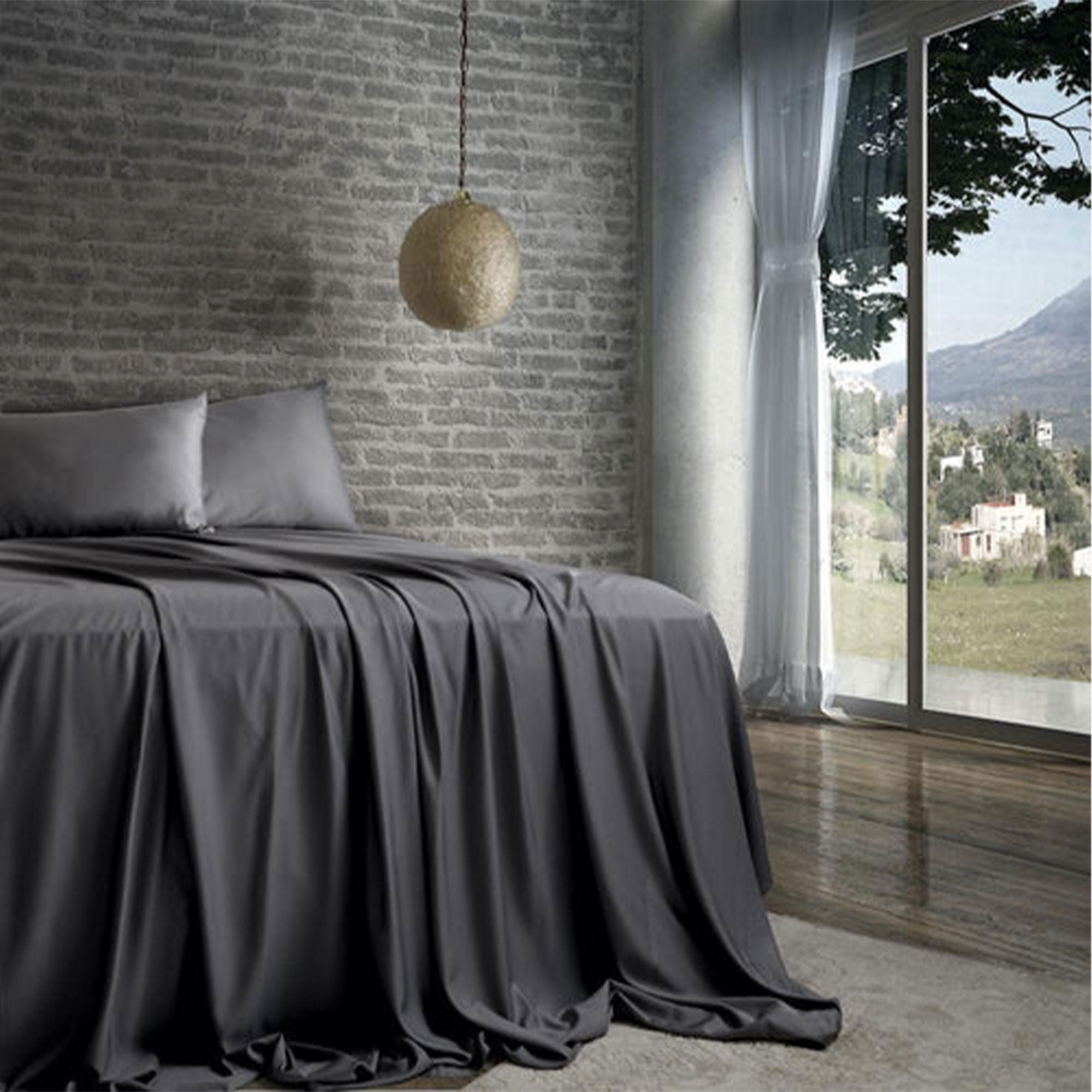 Sleepgram Viscose from Bamboo Queen Bed Sheets w/2 Pillowcases, Grey Stone