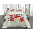 thumbnail image 3 of Ambesonne Flowers Quilted Bedspread Set 3 Pcs, Vintage Poppies Daisy, King Size, Multicolor, 3 of 5