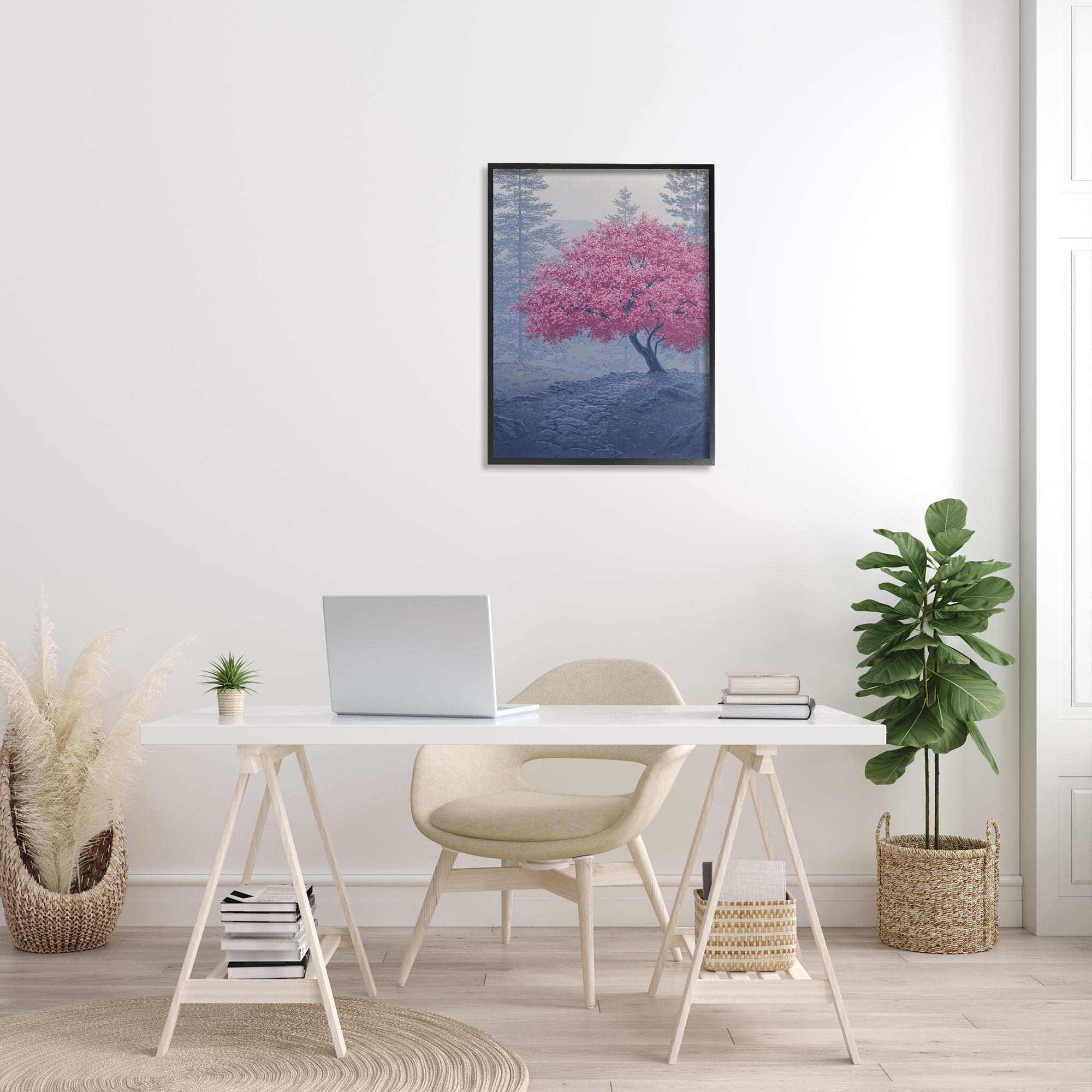 Stupell Spring Cherry Blossom Foggy Path Landscape Photography Black Framed Art Print Wall Art