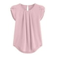 thumbnail image 6 of Women's Casual Round Neck Pleated Top Short Sleeve Keyhole Back Chiffon Blouse, 6 of 6