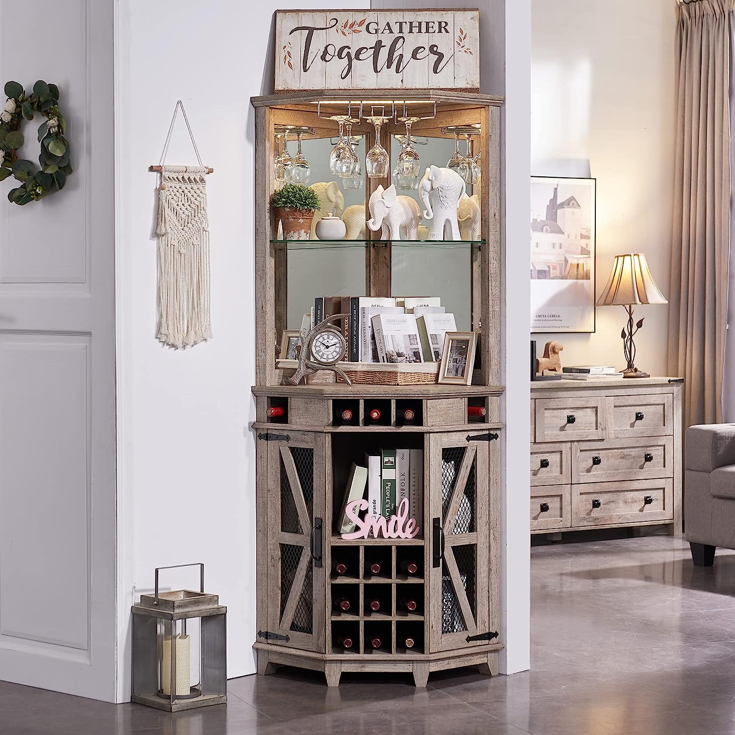 Rustic corner 2024 wine cabinet