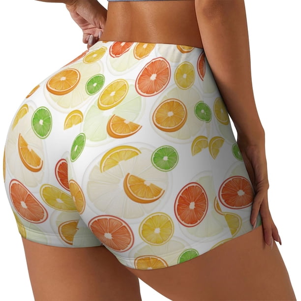 Balery Colorful Lemons Pantalones cortos de entrenamiento estampados para mujer, sin costuras, ajustados, para gimnasio, yoga, correr, deportes, ejercicio activo, fitness.-X-Large