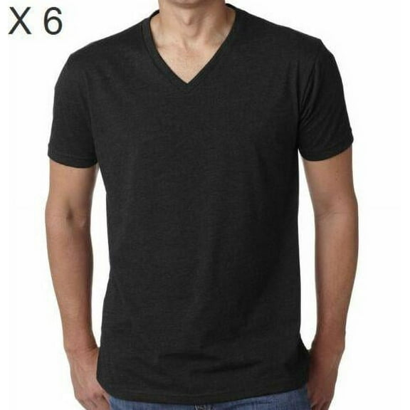 Men's V-Neck Casual Fashion T-Shirt Muscle Short Sleeve Slim Fit Tee 6 Pack (Black, Small)