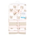 thumbnail image 2 of Little Treasure Hudson Baby Girls Cotton Poly Flannel Receiving Blankets Multipack, Pink Taupe Bears, 30x30 inches, 2 of 3