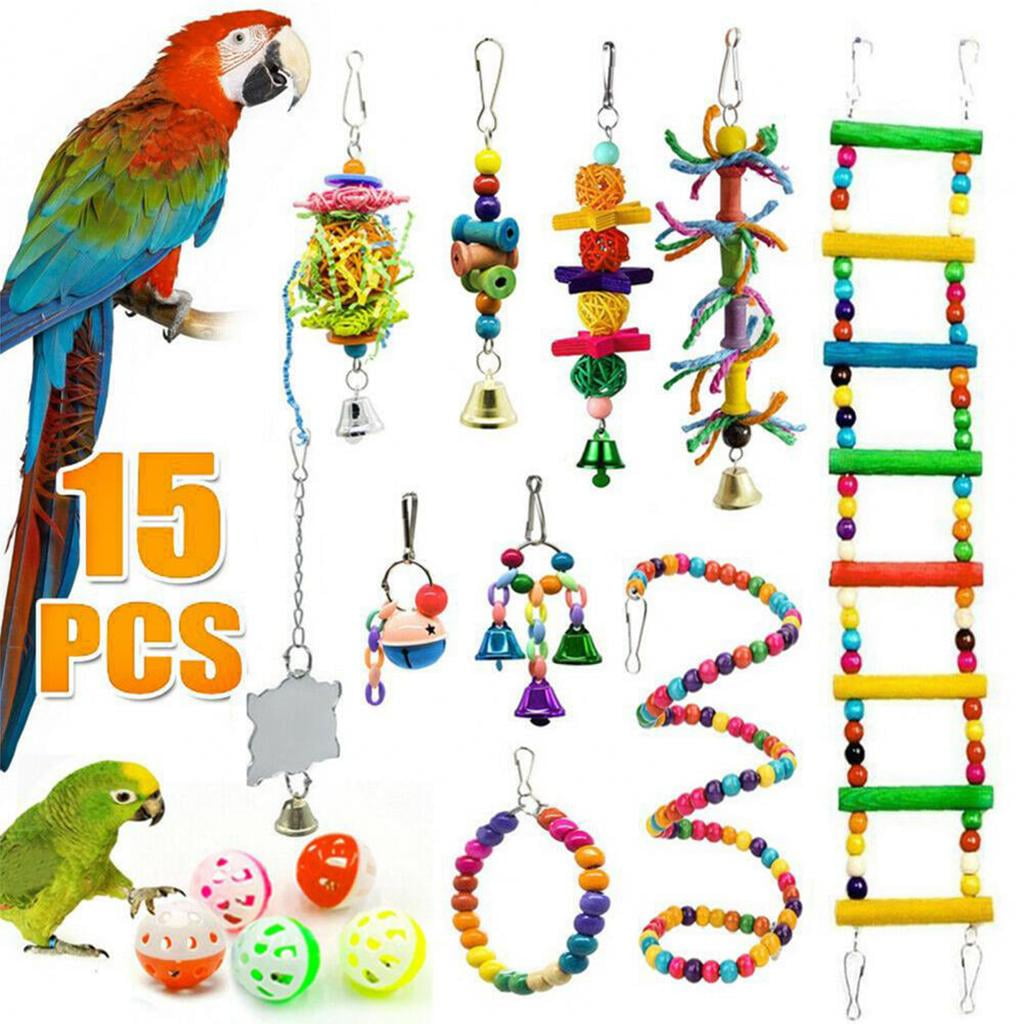 15Pcs Bird Toys Chewing Toys with Bell Ball Bird Training Toys for Small Parakeets, Cockatiels, Budgies, Conures, Birds, Finches