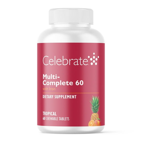 Celebrate Vitamins Multi-Complete 60 Daily Bariatric Multivitamin with 60mg Iron Chewables - Tropical - 60 Count