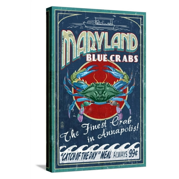 Art.com Maryland Blue Crabs - Annapolis Stretched Canvas Print Wall Art by Lantern Press, 12" x 18"