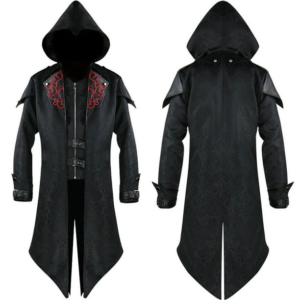 Men Vintage Back Slit Tailcoat Gothic Steampunk Uniform Cosplay Hooded ...