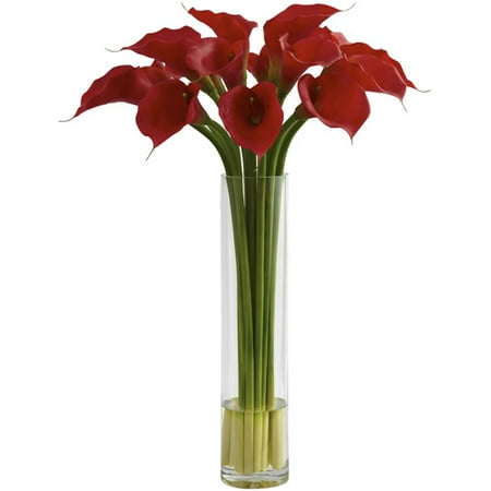 - Nearly Natural Red Calla Lily with Large Cylinder Vase