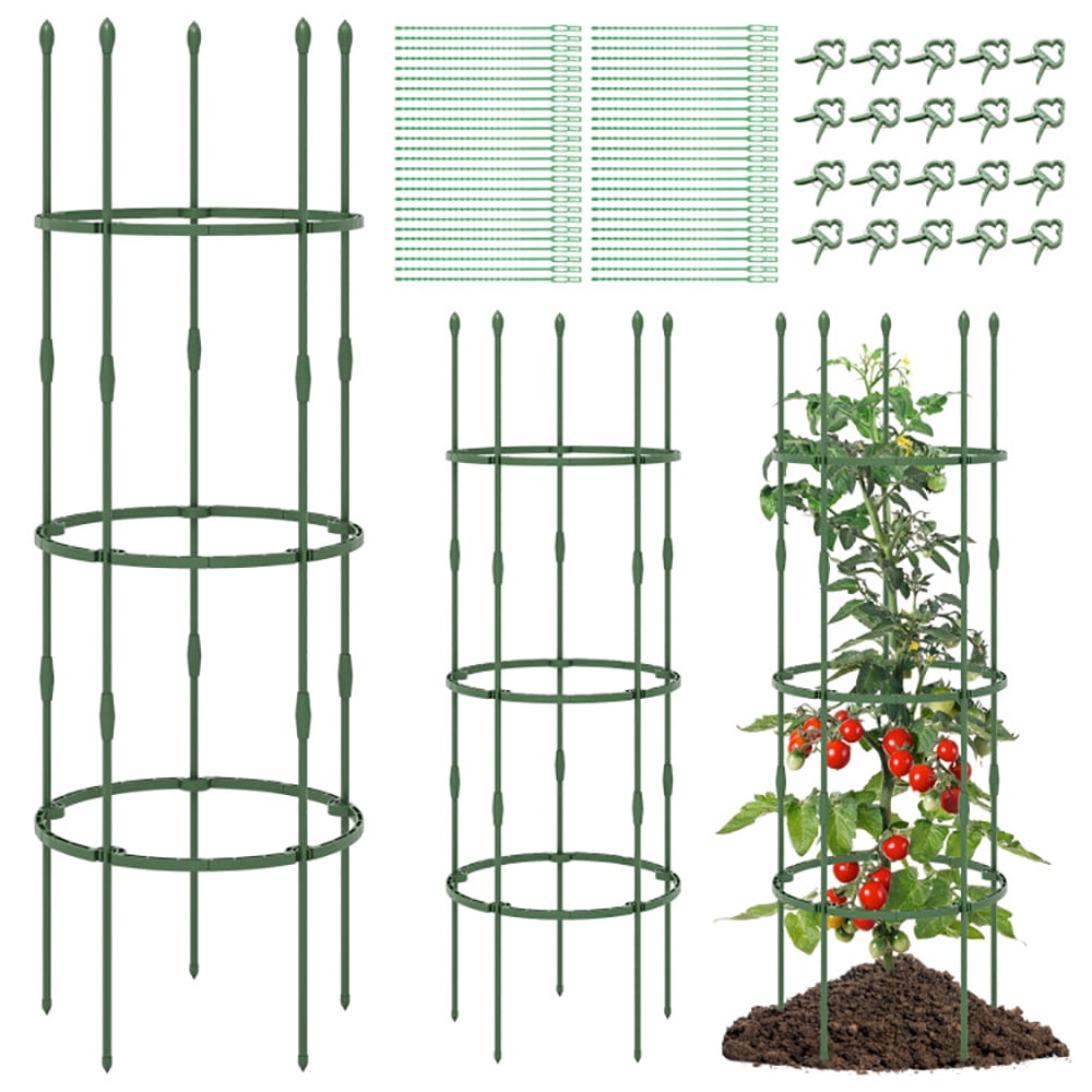 Spaco 3-Pack Garden Trellis 40"/60" Tall Plant Support Stands with Clips and Ties-M, Garden Stakes Tomato Trellis for Pots