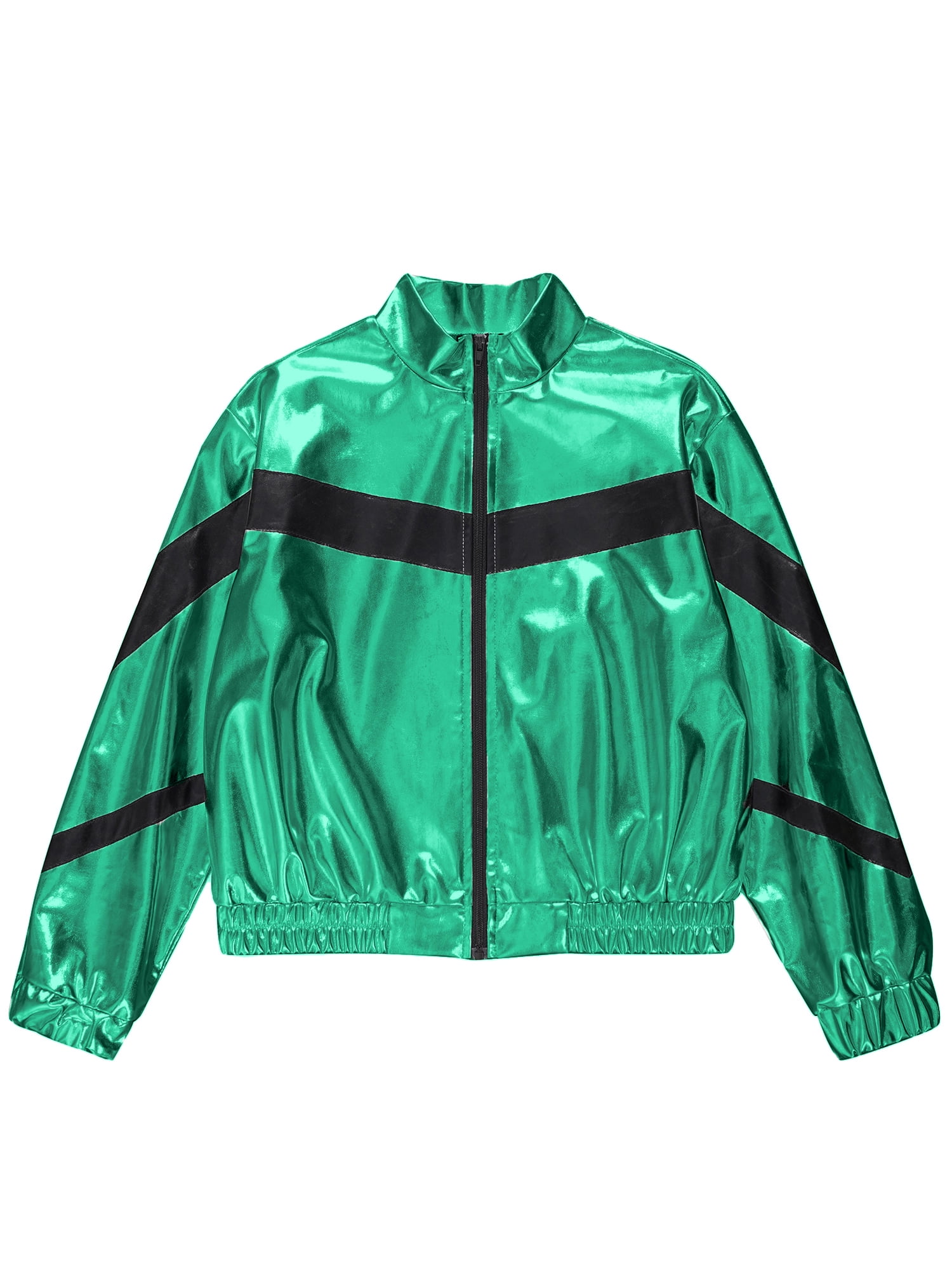 Sxiwei Girls Sparkle Metallic Zipper Long Sleeve Bomber