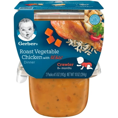 (4 Pack) Gerber 3rd Foods Lil' Bits Garden Roasted Vegetable & Chicken Dinner Baby Food, 5 oz. Tubs, 2